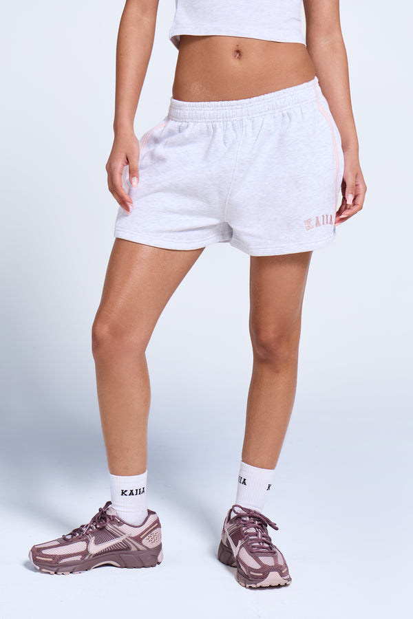 Kaiia Sport Side Stripe Mini Shorts Light Grey Marl & Pink Sugar