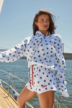 Kaiia Star Print Mini Shorts Light Grey Marl