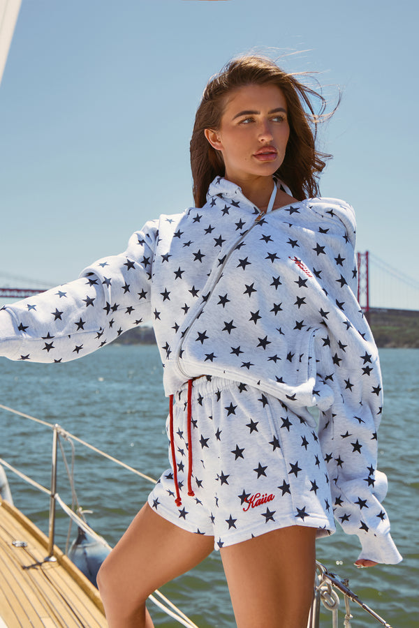 Kaiia Star Print Mini Shorts Light Grey Marl