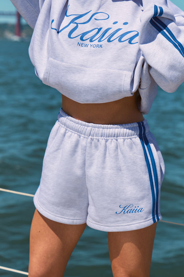 Kaiia Sports Stripe Mini Shorts Light Grey Marl & Broadway Blue