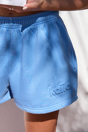 Kaiia Embossed Mini Shorts Washed Sky Blue