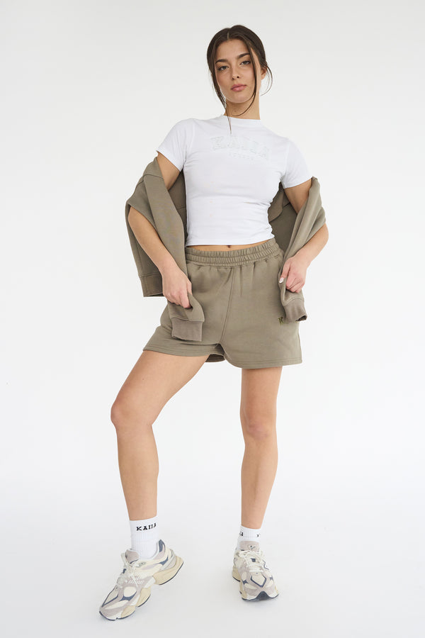 Kaiia Logo Sweat Shorts in Khaki