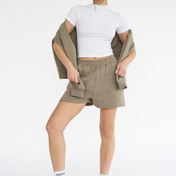 KAIYA ■ Shirring tube top+Crystal logo short pants Set-up Kaiia embroidered logo sweat shorts in lime green - part of