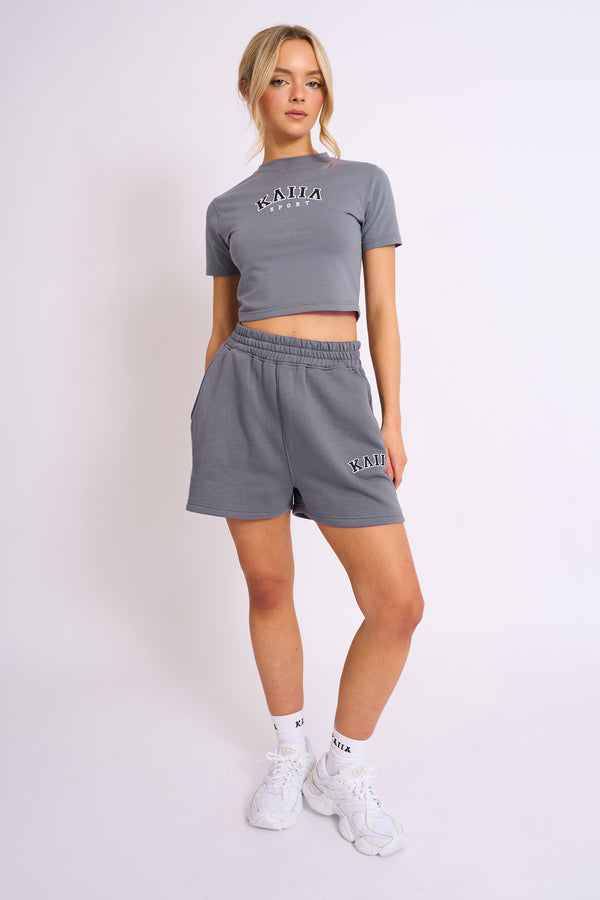 Kaiia Logo Sweat Shorts in Charcoal Grey