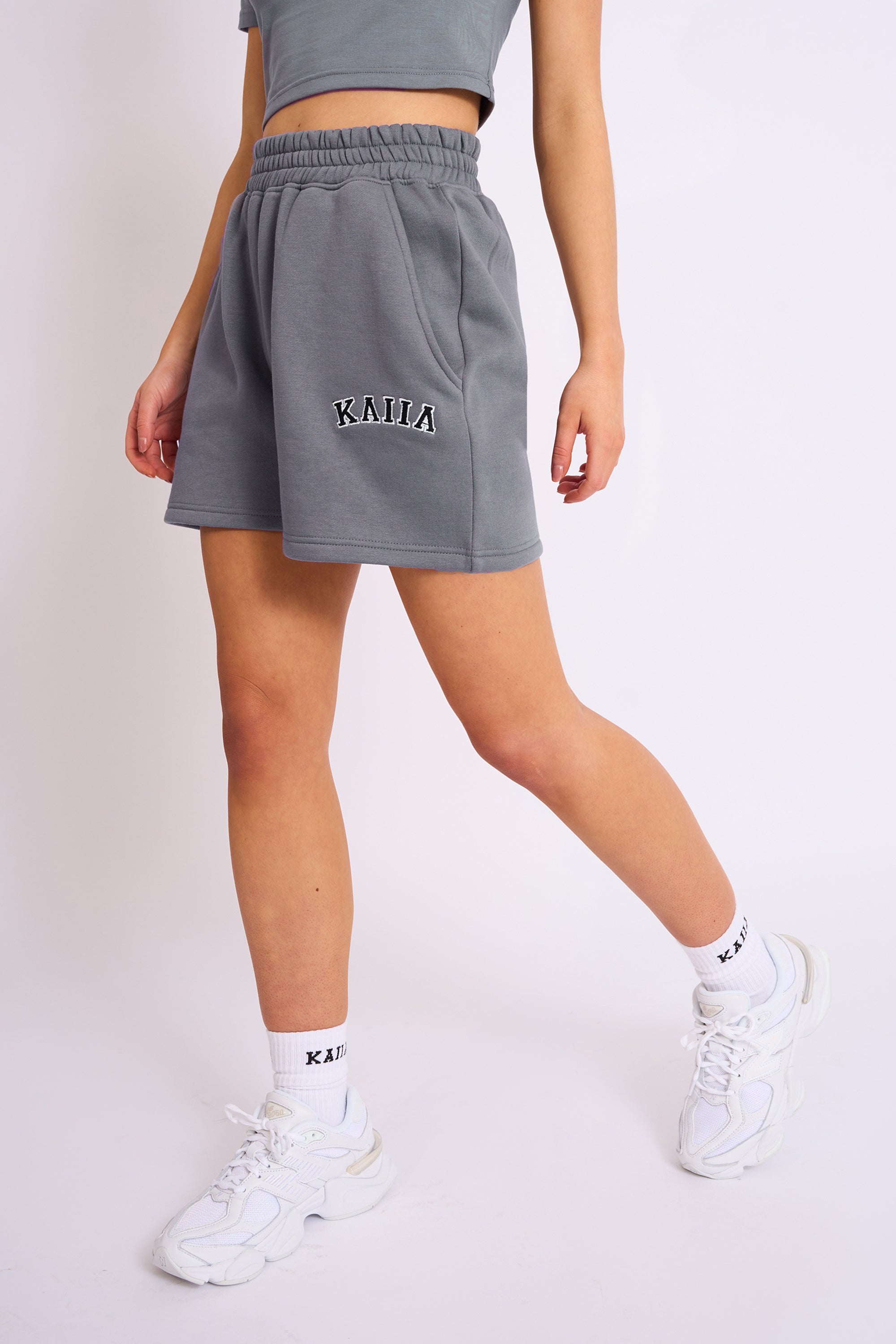 Kaiia Logo Sweat Shorts in Charcoal Grey
