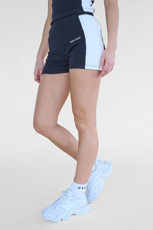 Kaiia Studio Contrast Panel Ribbed Mini Shorts Black & White