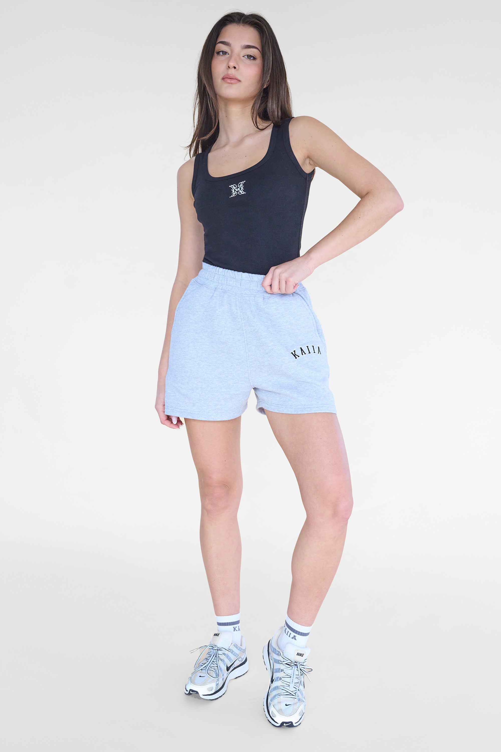 Kaiia Logo Sweat Shorts Grey Marl & Black