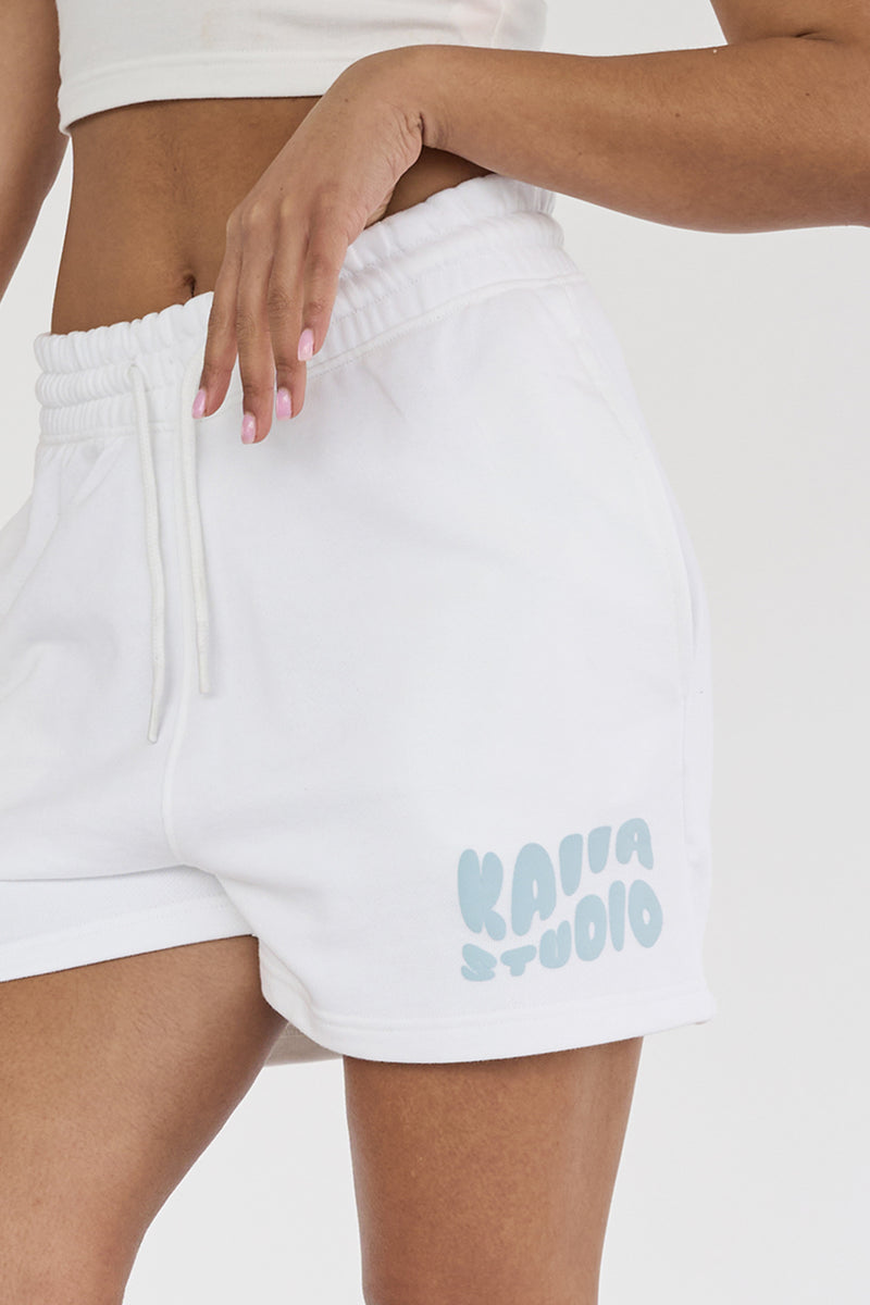Kaiia Studio Bubble Logo Sweat Shorts White & Blue