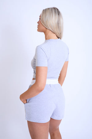 Kaiia Contrast Waistband Sweat Shorts Grey Marl & Pink