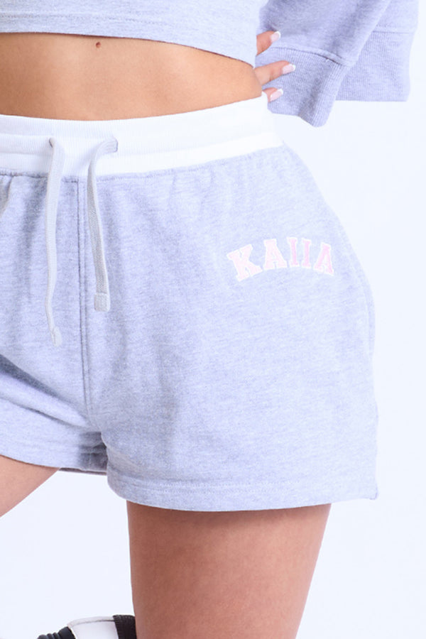 Kaiia Contrast Waistband Sweat Shorts Grey Marl & Pink