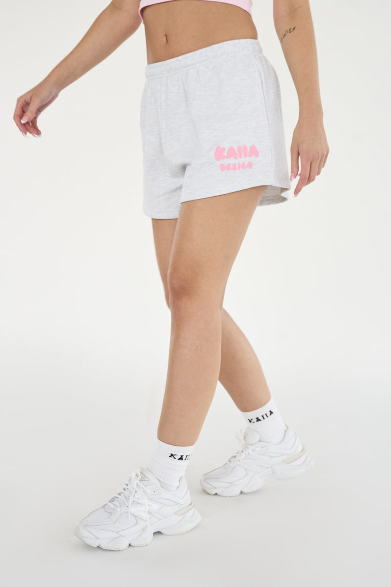 Kaiia Design Bubble Logo Sweat Shorts Lt Grey Marl & Pink