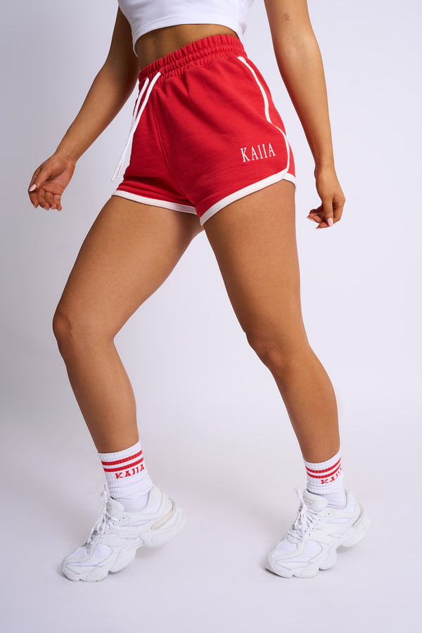 Kaiia Paris Contrast Trim Runner Sweat Shorts Red