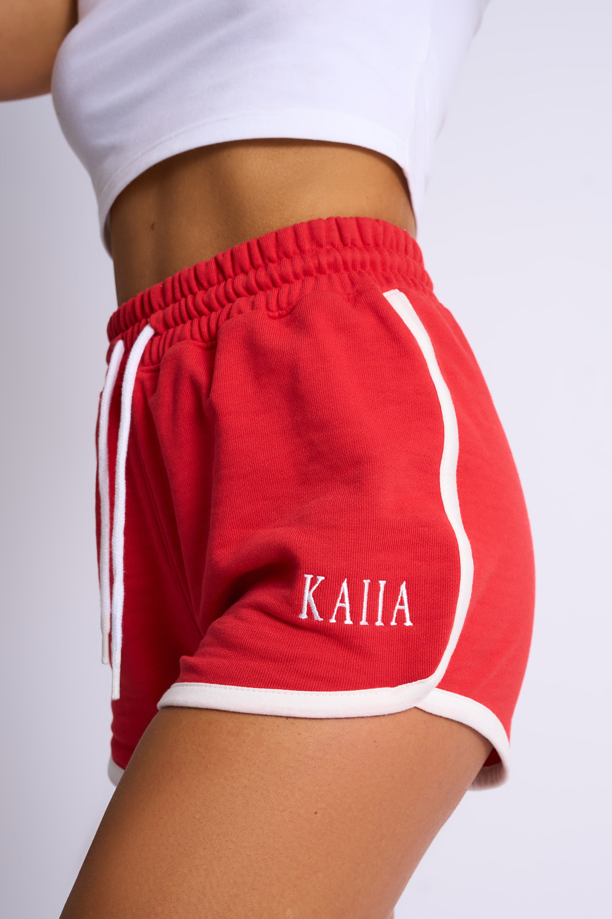 Kaiia Paris Contrast Trim Runner Sweat Shorts Red