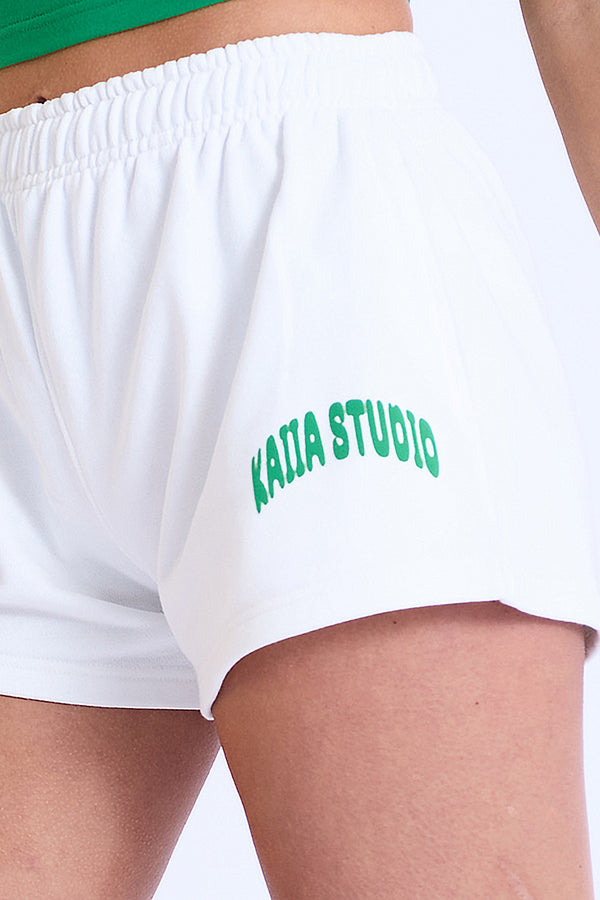 Kaiia Studio Bubble Logo Mini Sweat Shorts Off White & Green