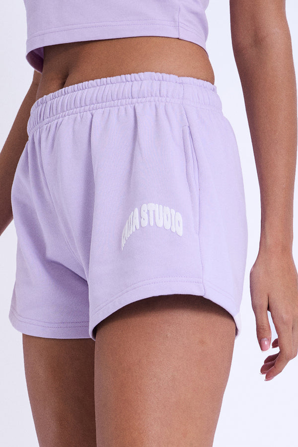 Kaiia Studio Bubble Logo Mini Sweat Shorts Violet