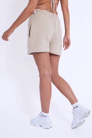 Kaiia Embroidered Bubble Logo Sweat Shorts Light Stone