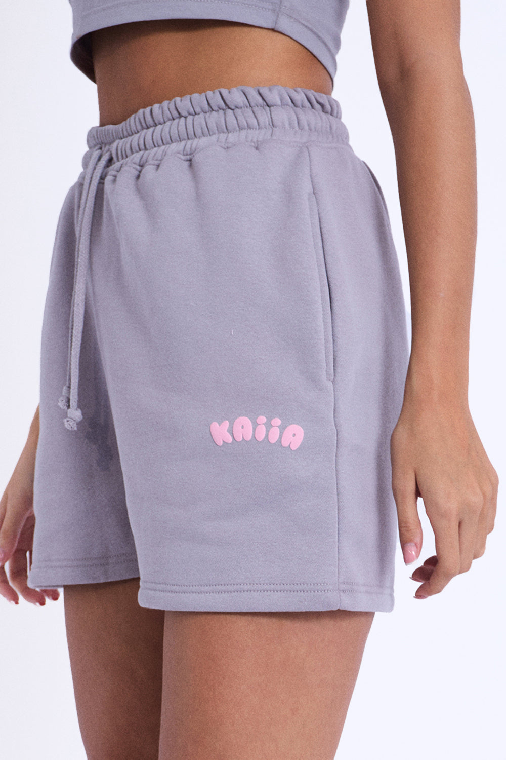 Kaiia Bubble Logo Sweat Shorts Slate Grey & Pink