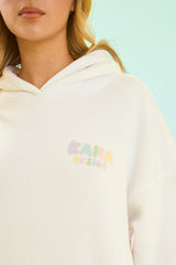 Kaiia Design Bubble Logo Oversized Hoodie Cream & Rainbow