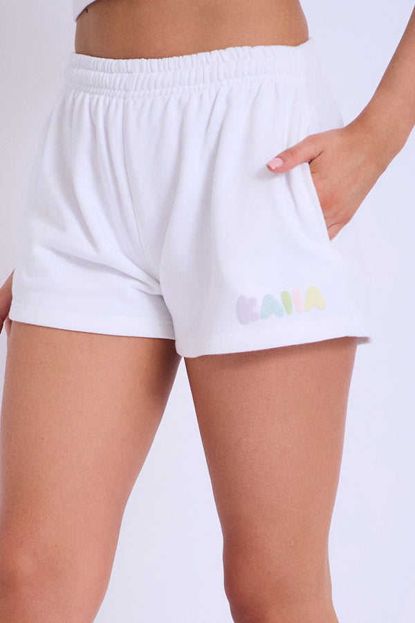Kaiia Design Bubble Logo Sweat Shorts Off White & Rainbow