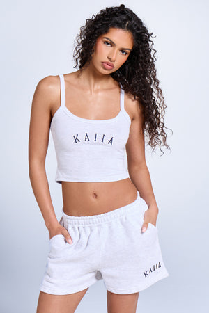Kaiia Logo Sweat Shorts Light Grey Marl & Navy