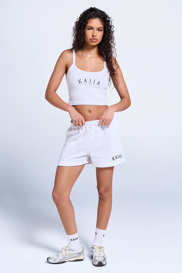 Kaiia Logo Sweat Shorts Light Grey Marl & Navy