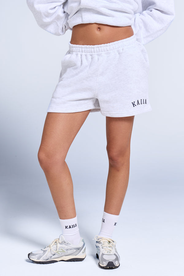 Kaiia Logo Sweat Shorts Light Grey Marl & Navy