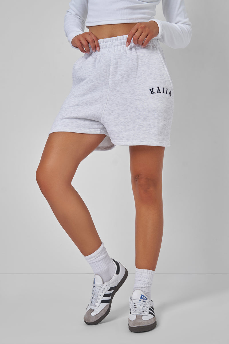 Kaiia Sweat Logo Shorts In Grey Marl