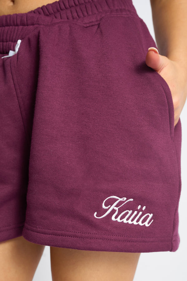 Kaiia Bow Detail Cross Over Waistband Shorts Plum