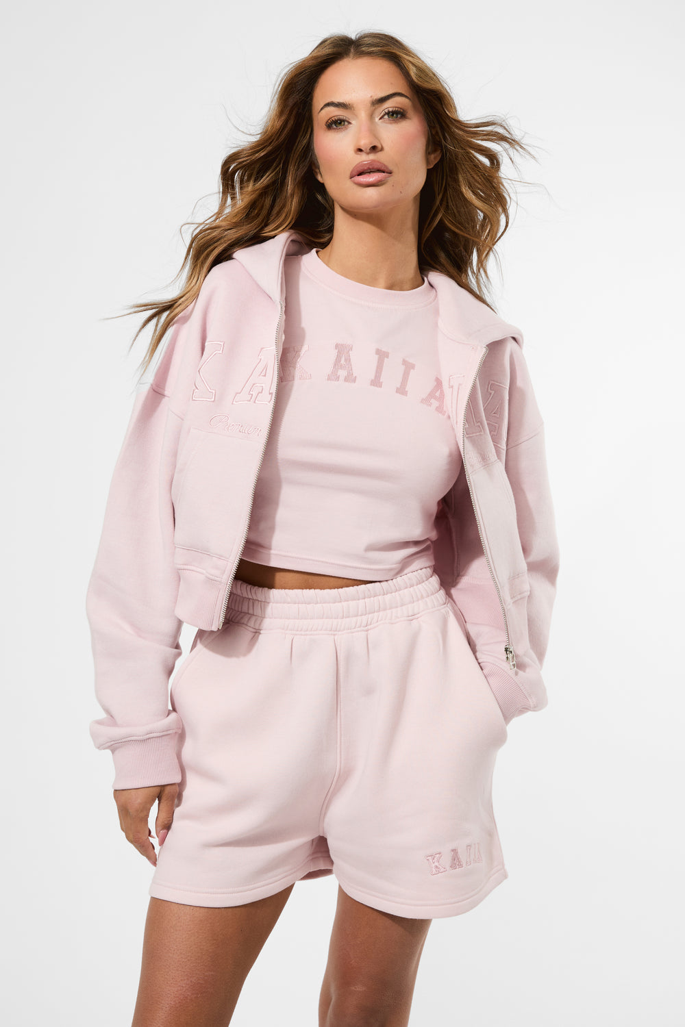 Kaiia Slogan Sweat Shorts Pink Chai