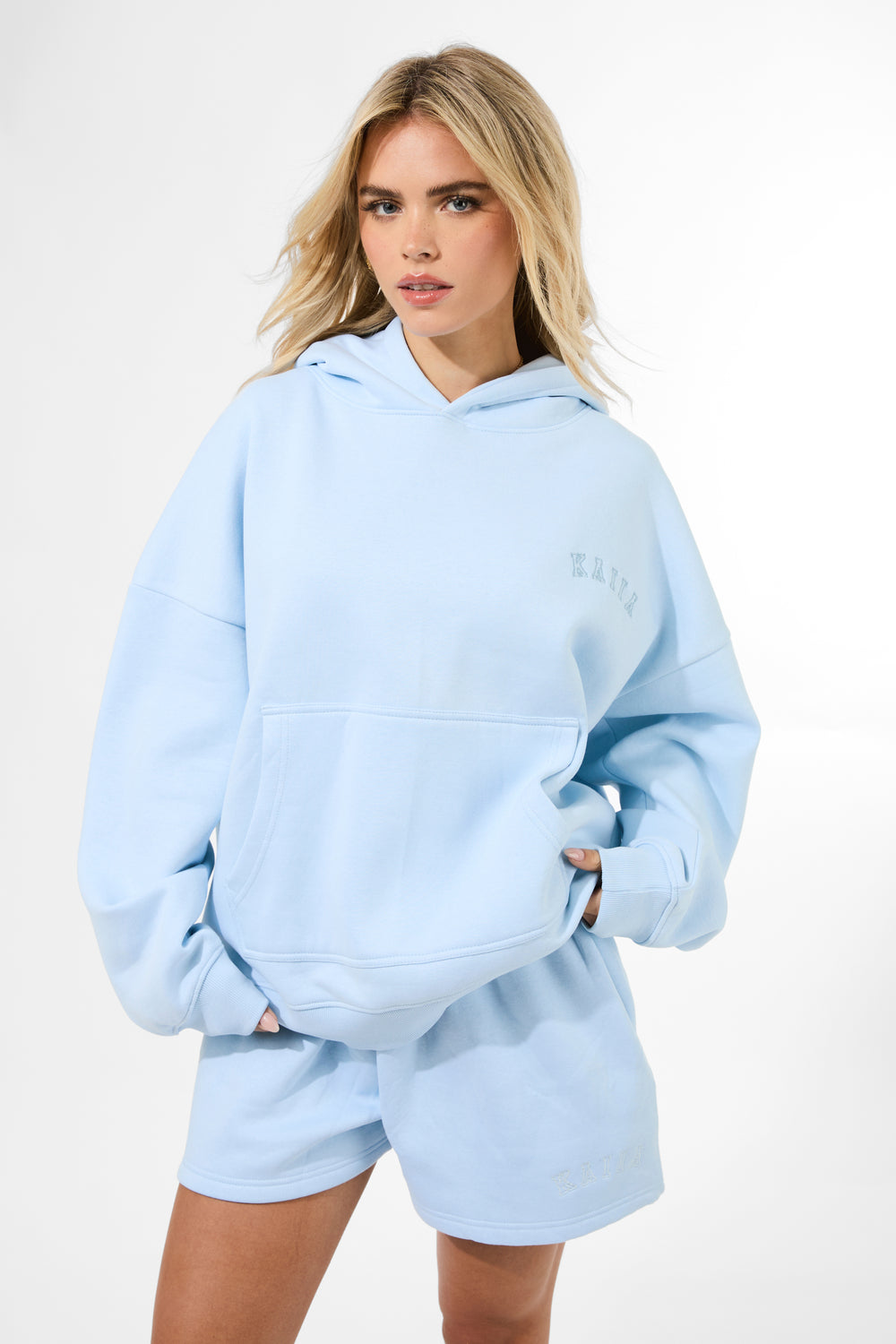 Kaiia Embossed Mini Sweat Shorts Pale Blue