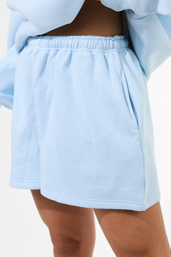 Kaiia Embossed Mini Sweat Shorts Pale Blue