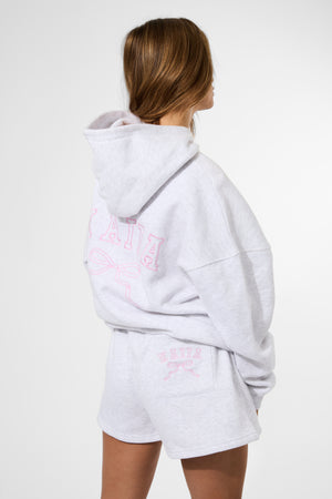 Kaiia Bow Embroidered Sweat Shorts Light Grey Marl & Baby Pink