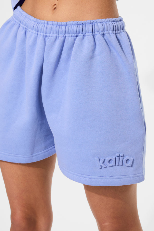 Kaiia Embossed Logo Sweat Shorts Cornflower Blue