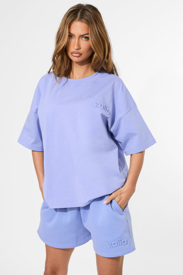 Kaiia Embossed Logo Sweat Shorts Cornflower Blue