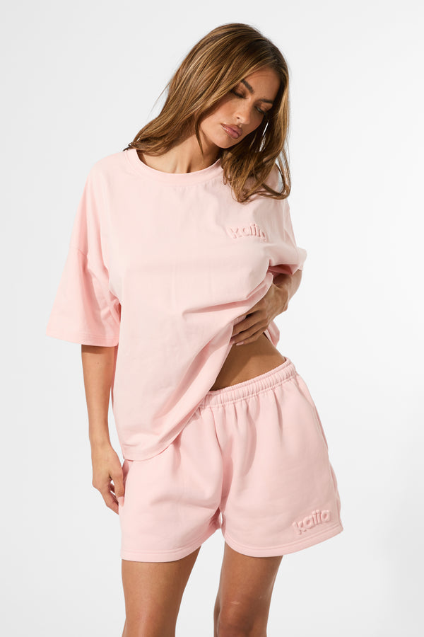 Kaiia Embossed Logo Sweat Shorts Sugar Pink
