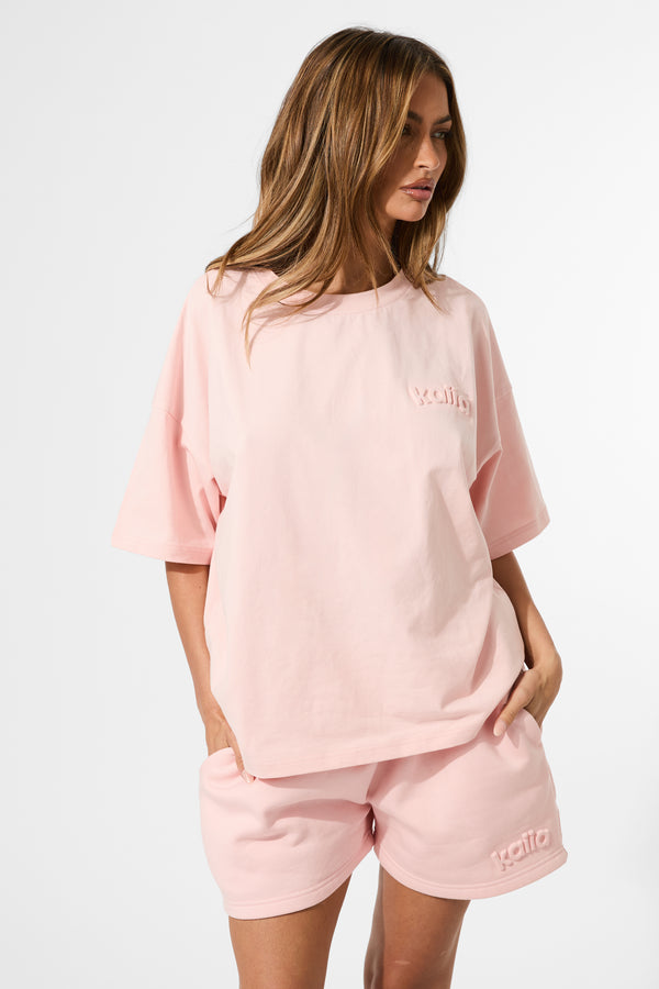 Kaiia Embossed Logo Sweat Shorts Sugar Pink