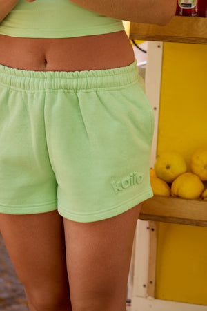Kaiia Embossed Logo Mini Sweat Shorts Lime Sherbet