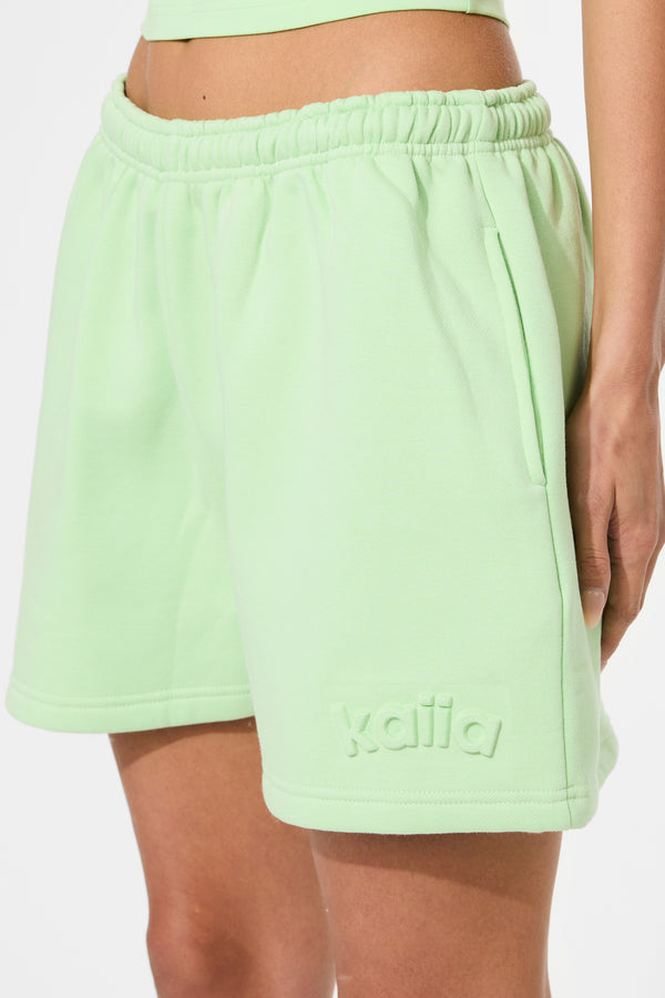 Kaiia Embossed Logo Sweat Shorts Lime Sherbet