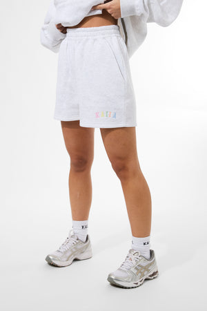 Kaiia Rainbow Logo Sweat Shorts Light Grey Marl