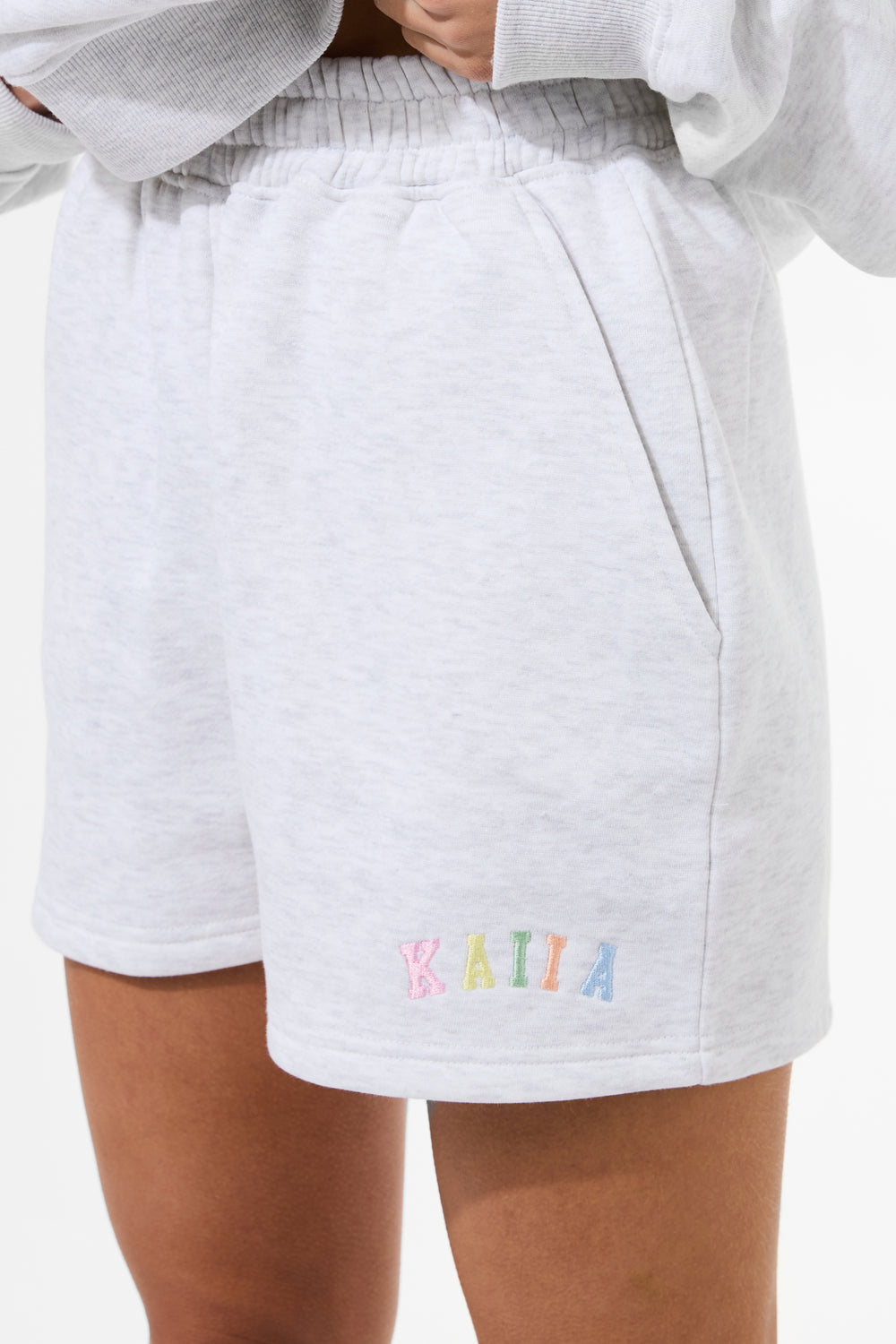Kaiia Rainbow Logo Sweat Shorts Light Grey Marl