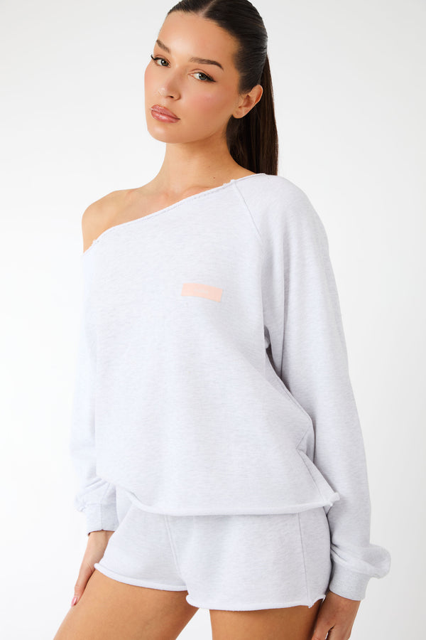 Kaiia Label Logo High Waisted Shorts Light Grey Marl