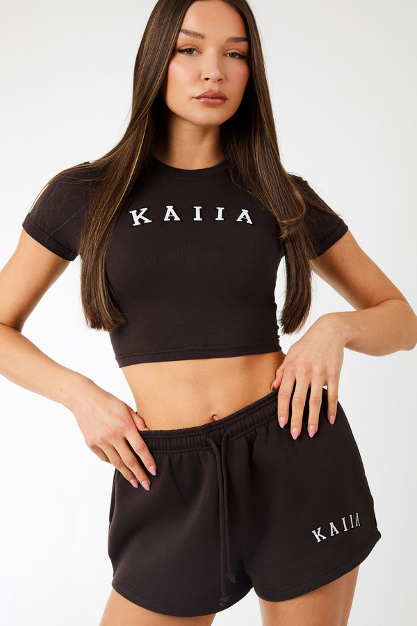 Kaiia Logo Sweat Shorts Brown