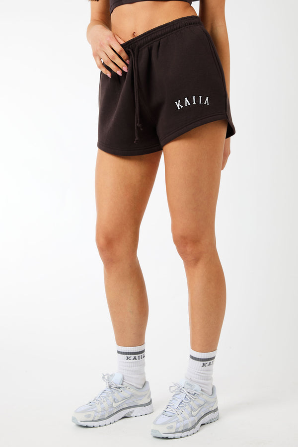 Kaiia Logo Sweat Shorts Brown