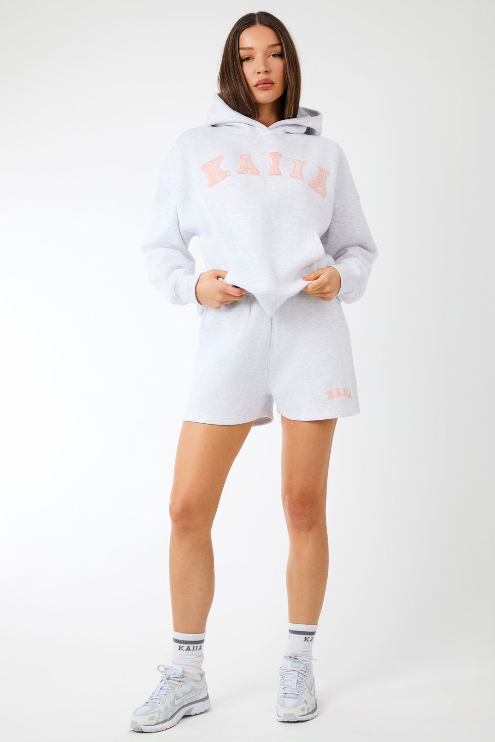 Kaiia Logo Sweat Shorts Light Grey Marl & Dusty Pink
