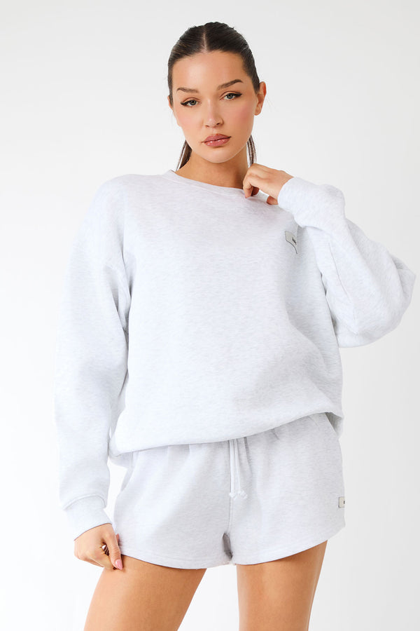Kaiia Label Logo Sweat Shorts Light Grey Marl