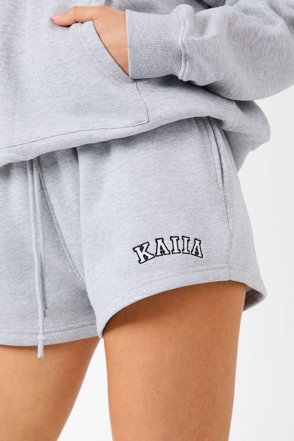 Kaiia Logo Mini Sweat Shorts Grey Marl & White