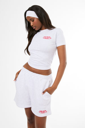 Kaiia Running Club Logo Sweat Shorts Light Grey Marl