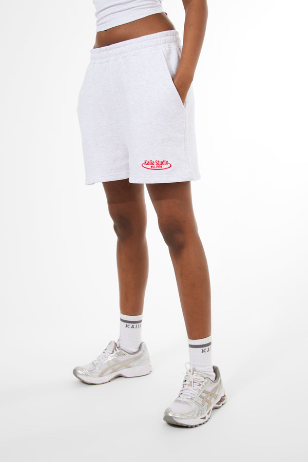 Kaiia Running Club Logo Sweat Shorts Light Grey Marl