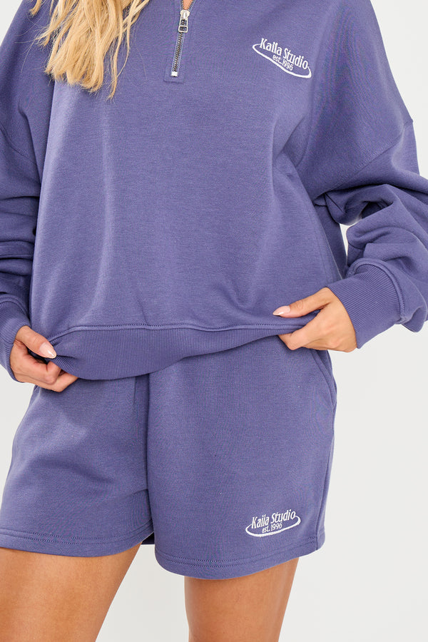 Kaiia Running Club Logo Sweat Shorts Light Navy