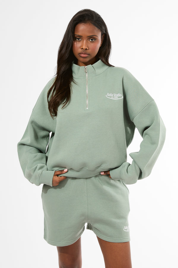 Kaiia Running Club Logo Sweat Shorts Green Tea